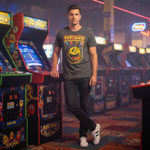 Men's Pac-Man Graphic Tee XL Gray Short Sleeve